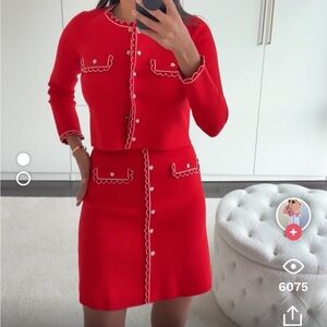 Red Button-Front Women's Skirt